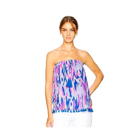 Lilly Pulitzer Palma Tube Top in Amethyst One Too Many Tassel Trim Sz Small - Picture 1 of 9